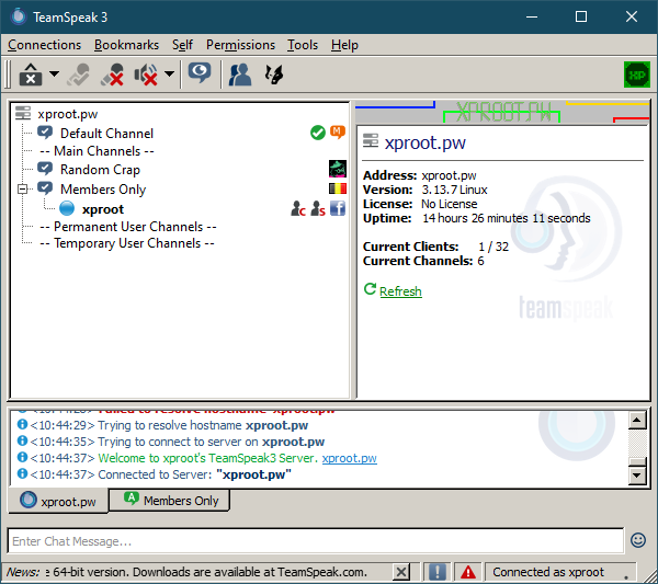 TeamSpeak 3 connected to xproot.pw